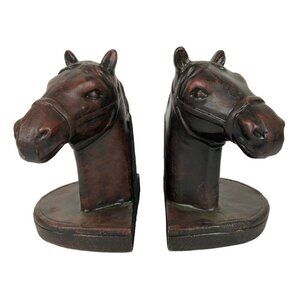 Resin Horse Head Bookends Brown Heavy Library Shelf Decor Realistic Design